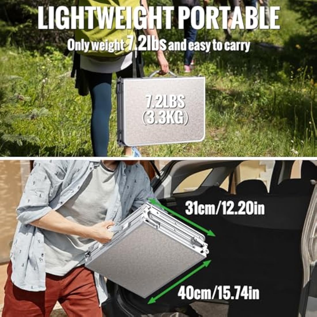 GARLLEN Folding Camping Table, 3-Adjustable Height Portable Folding Picnic Table with Storage Bag, Lightweight Aluminum Outdoor Table for Picnic, Camping, BBQ, 34.2" L x 15.7" W, Silver