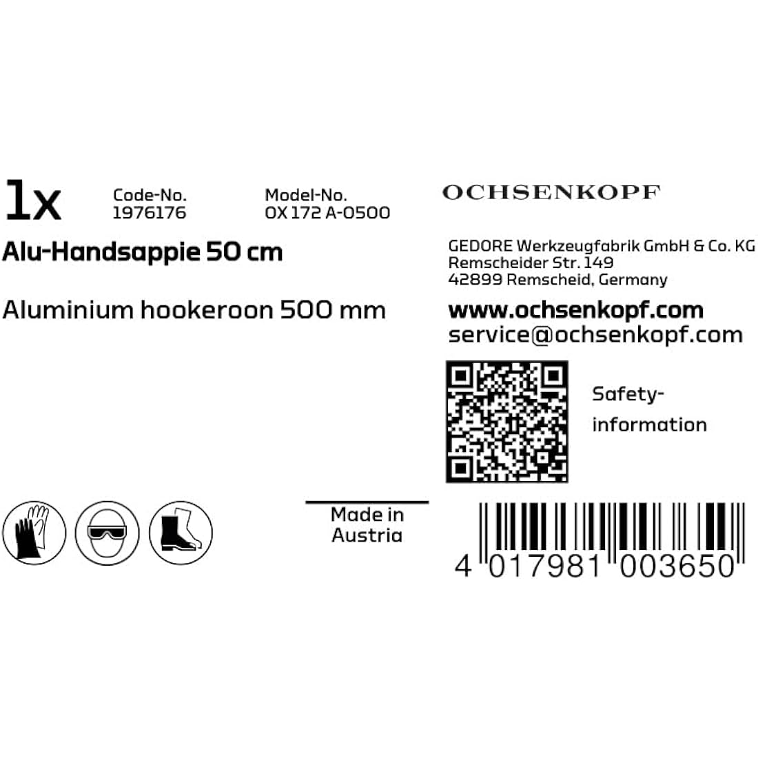 Ochsenkopf OX 172 A-0500 Hand Pickaroon with Aluminium Handle