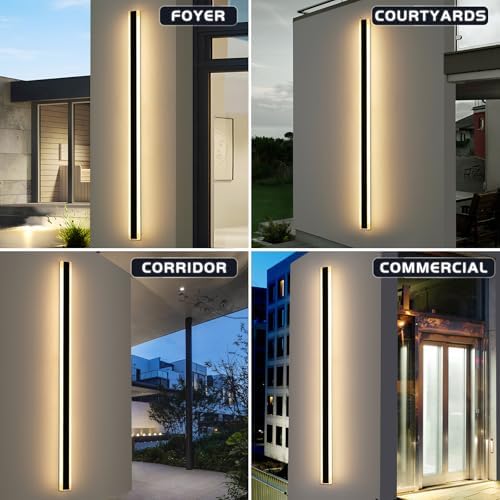 Mikeru 200CM Outdoor Wall Lights, Matt Black Dimmable LED Garage Lamp External 10% to 100% 3 Color 3000K/4500K/6000K Front Door Lighting with IP65 Waterproof Drive for Fences, Stairs