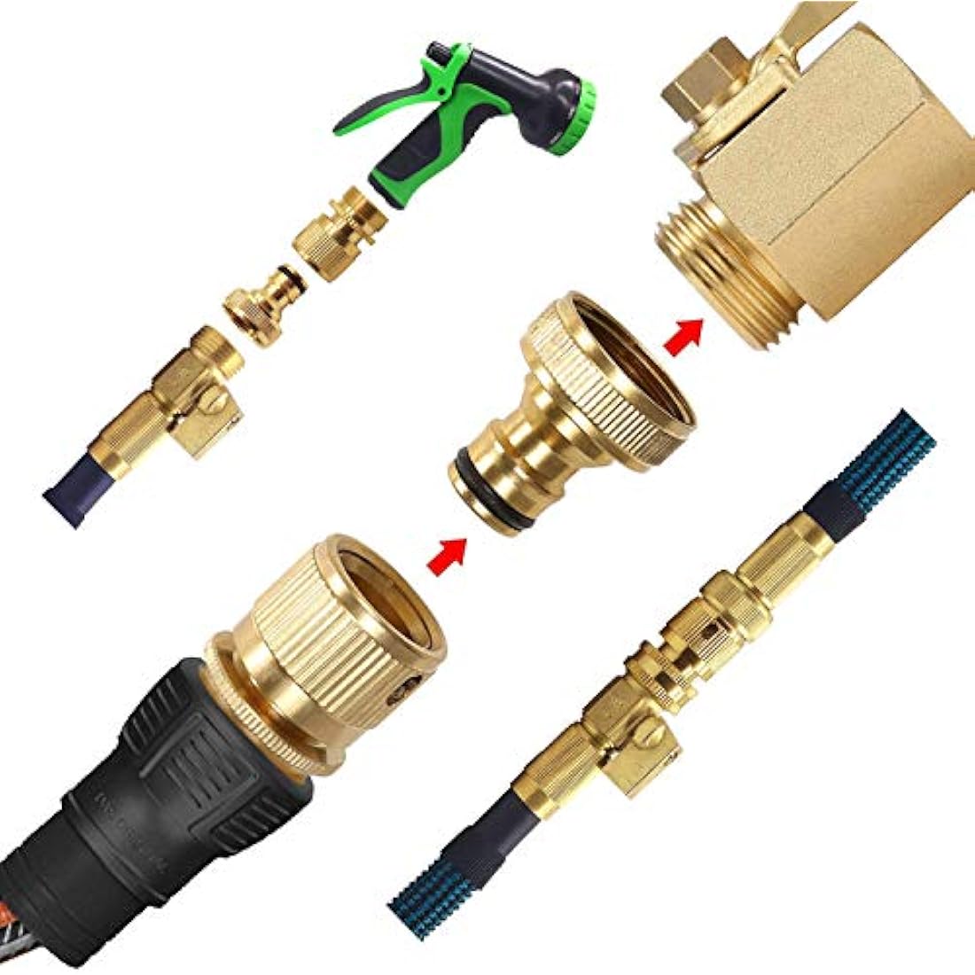Tesmotor Garden Hose End Brass No-Leak Connector Fitting, Water Hose 3/4 inch Female and Male Quick Connector Adapter（1 pair）