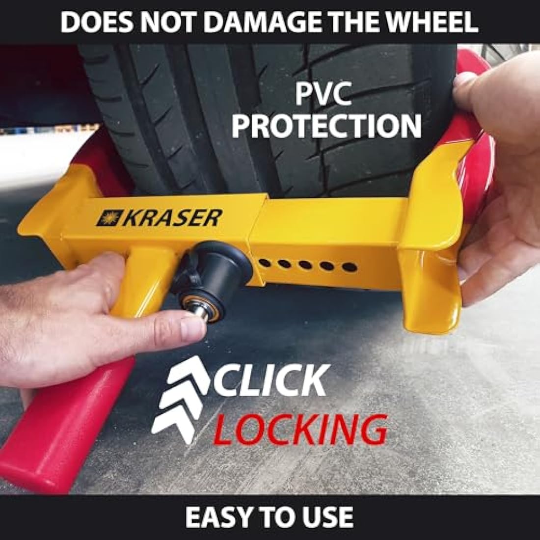 KRASER WA820 Wheel Clamp Theft Security, Universal, Adjustable Cars, Caravans, Trailers, PVC Protection, Anti-Drill Lock