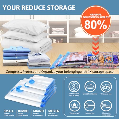 Kissleaf Vacuum Storage Bags 15-Pack Vacuum Bags with Electric Pump 30 Seconds Fast Compression Durable Dustproof Waterproof Vaccine Storage Bags
