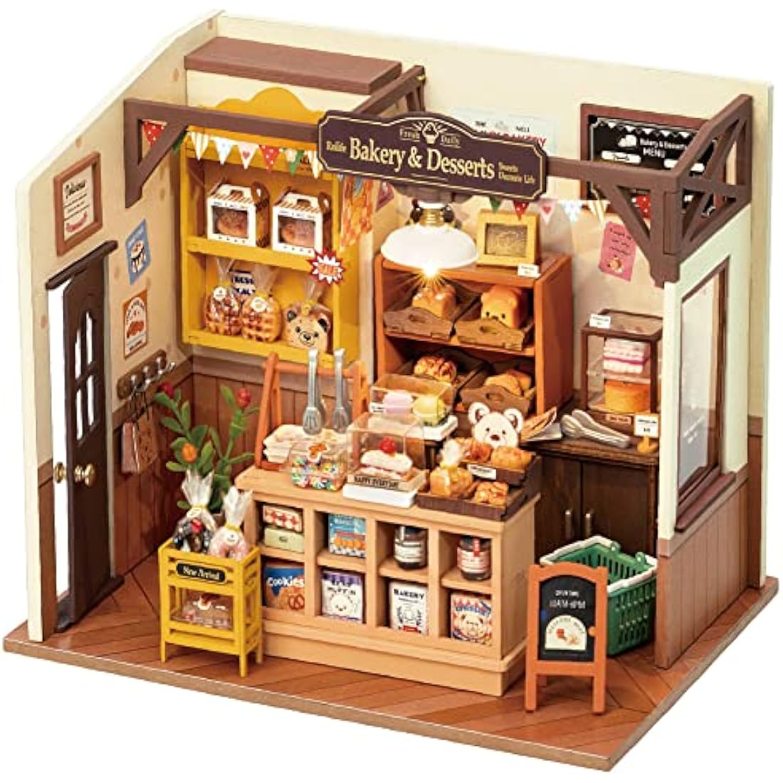 Rolife Dollhouses Becka's Baking House Miniature Wooden Doll House Kit with Furniture Wooden Building Kits with LED Lights for Girls and Women
