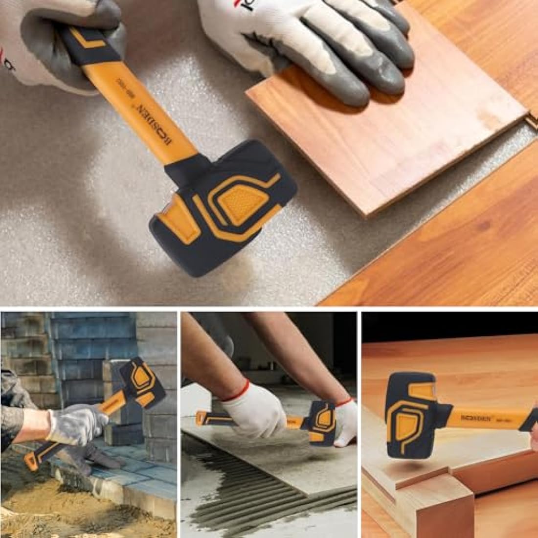 BOOSDEN Rubber Mallet Set, 3-Pack 10 oz 20 oz and 36 oz, With Hook, Solid Head & Ergonomic Grip Handle, Soft Face Hammer for Flooring, Woodworking