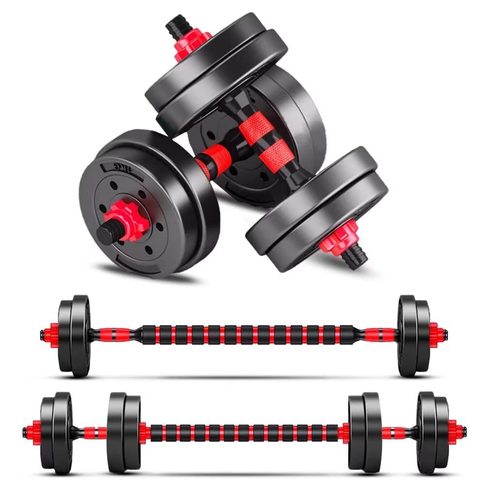 BCBIG Adjustable Dumbbell Set, 10kg, Red, PVC + Iron Sand, Home Fitness, Gym, Back Strength Training