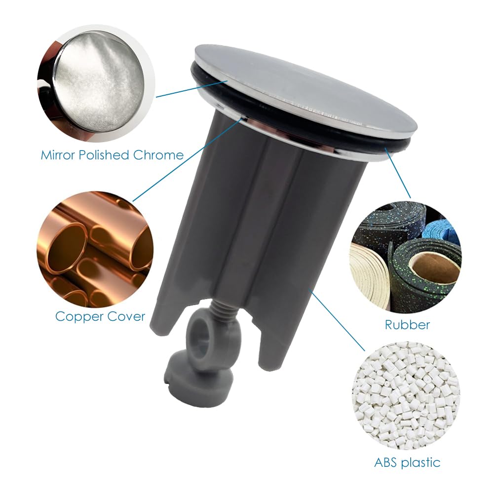 40mm Pop Up Sink Plug Replacement–Grey, Lever Arm Rod Operated Sink Plug, Chonphan Basin Waste Drain Plug, Adjustable, Chrome Brass