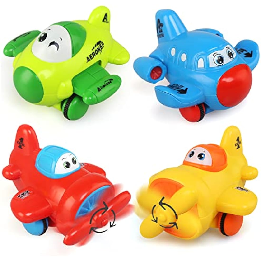 JoyPlus Baby Toy Cars for 1 2 3 Year Olds, 4 PCS Push and Go Airplane Cars, Friction Powered Airplane Toys, Pull Back Aircrafts Vehicle Set, Helicopter Gifts for 1 2 3 4 Year Olds Boys Girls