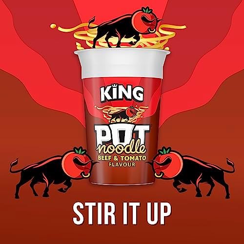Pot Noodle King Pot Noodle Instant Vegetarian Snack quick-to-make noodles , Beef & Tomato Flavour 12x 114 g