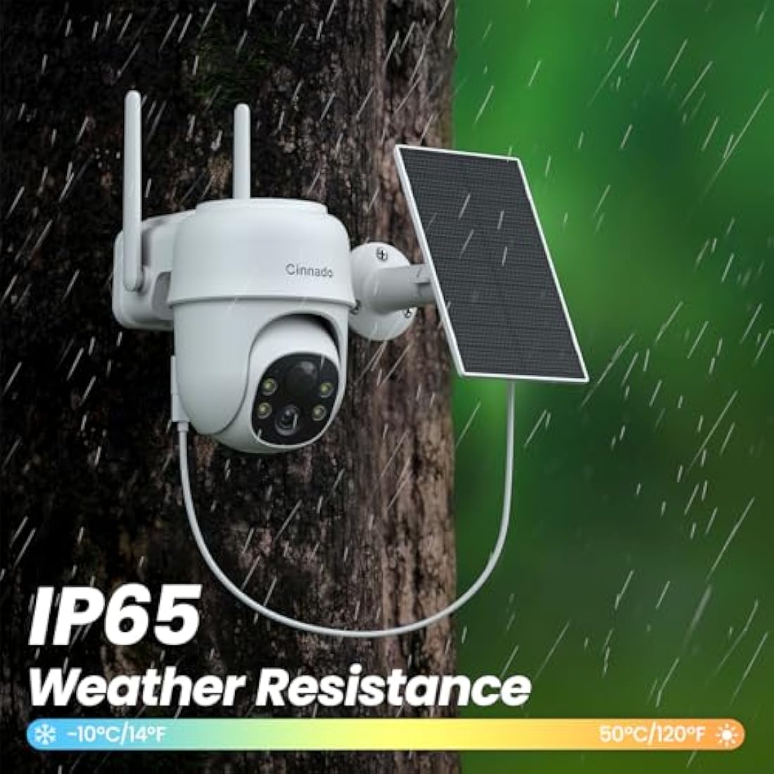 Cinnado Solar Security Camera Outdoor Wireless 2K CCTV Camera Systems House Security, Solar Battery Powered, PIR Detection, 360° Color Night Vision, Siren