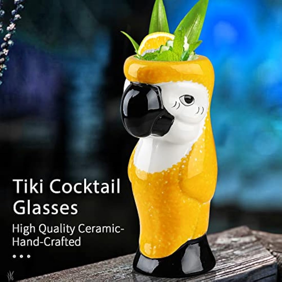 Tiki Glasses for Cocktails Tiki Mugs Set of 4 Ceramic Tropical Cups Hawaiian Tiki Party Creative Cocktail Glass Drinks Large Bar Drinkware Premium Tropical Exotic Cute Barware 4 Packs
