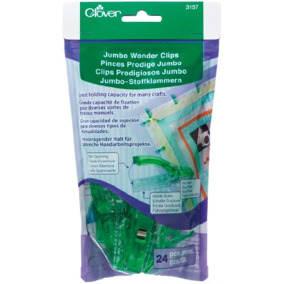 Clover 24-Piece Jumbo Wonder Clips, CL3157, Green