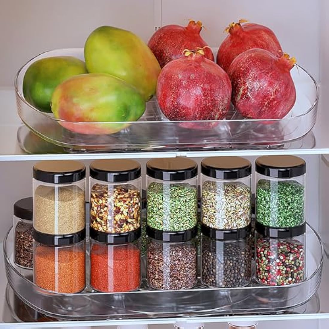 Voova Lazy Susan Turntable Organiser for Fridge, 360°Rotating Refrigerator Fridge Storage Organizer, 15.57'' Clear Rotating Lazy Susan Cupboard Organiser for Cabinet, Table, Kitchen, Pantry (2 Pack)