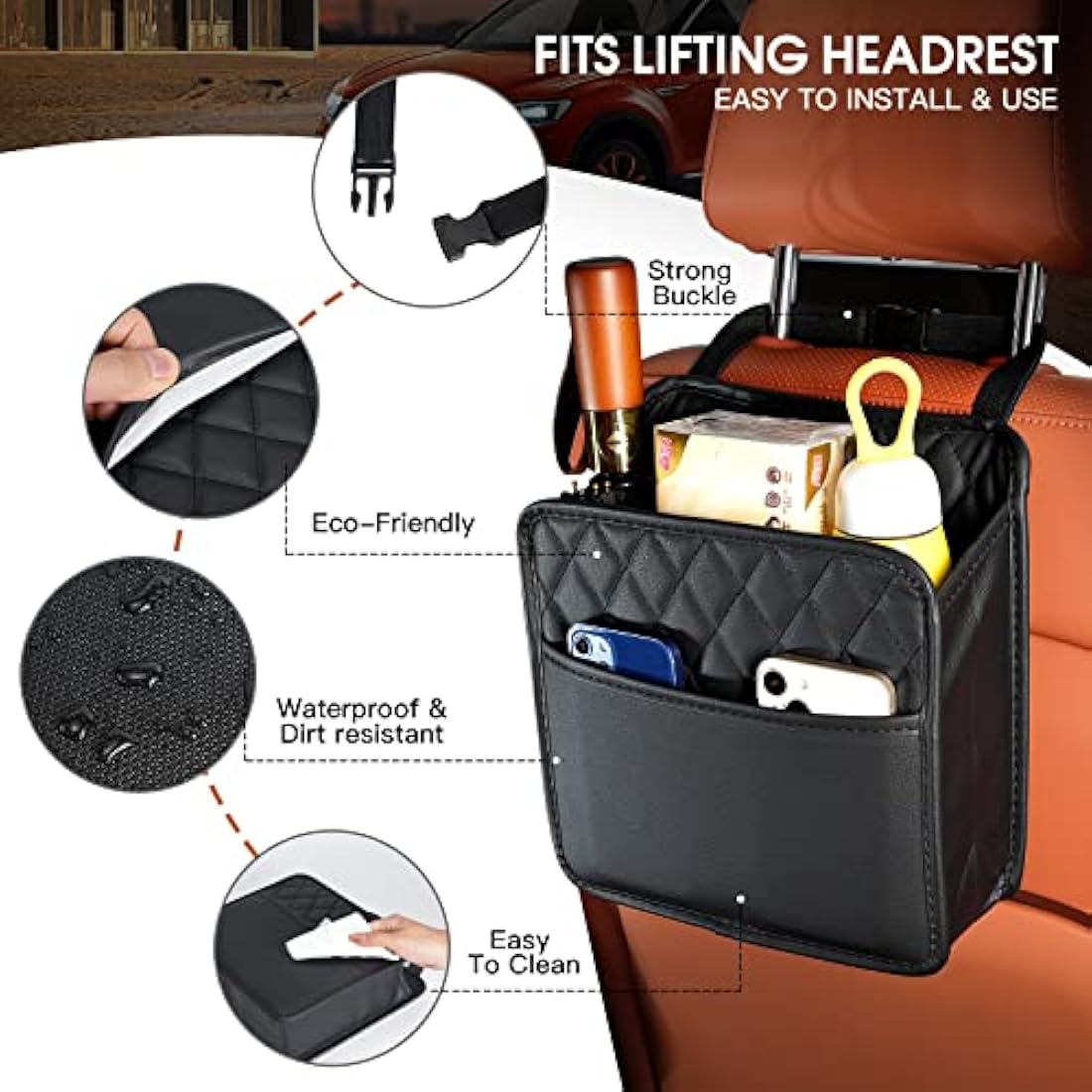 TeTupGa Car Seat Back Hanging Bag Car Document Holder Multi-Pocket Bottle Bag Storage Box Organizer Travel Tidy Pouch Pocket Kids