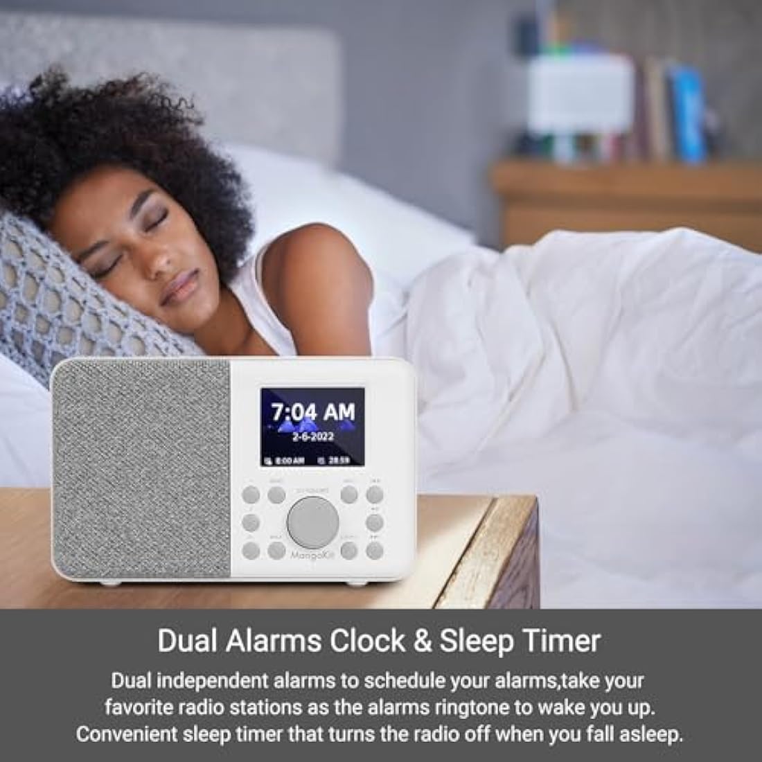 MangoKit MD3 DAB Radio Portable,DAB+ Digital Radio with Blueetooth,FM Radio,Kitchen DAB Radio Mains and Battery, Color Display,40 Preset Stations,Alarms&Clock&Snooze Timer,Headphone Port-Stone Grey
