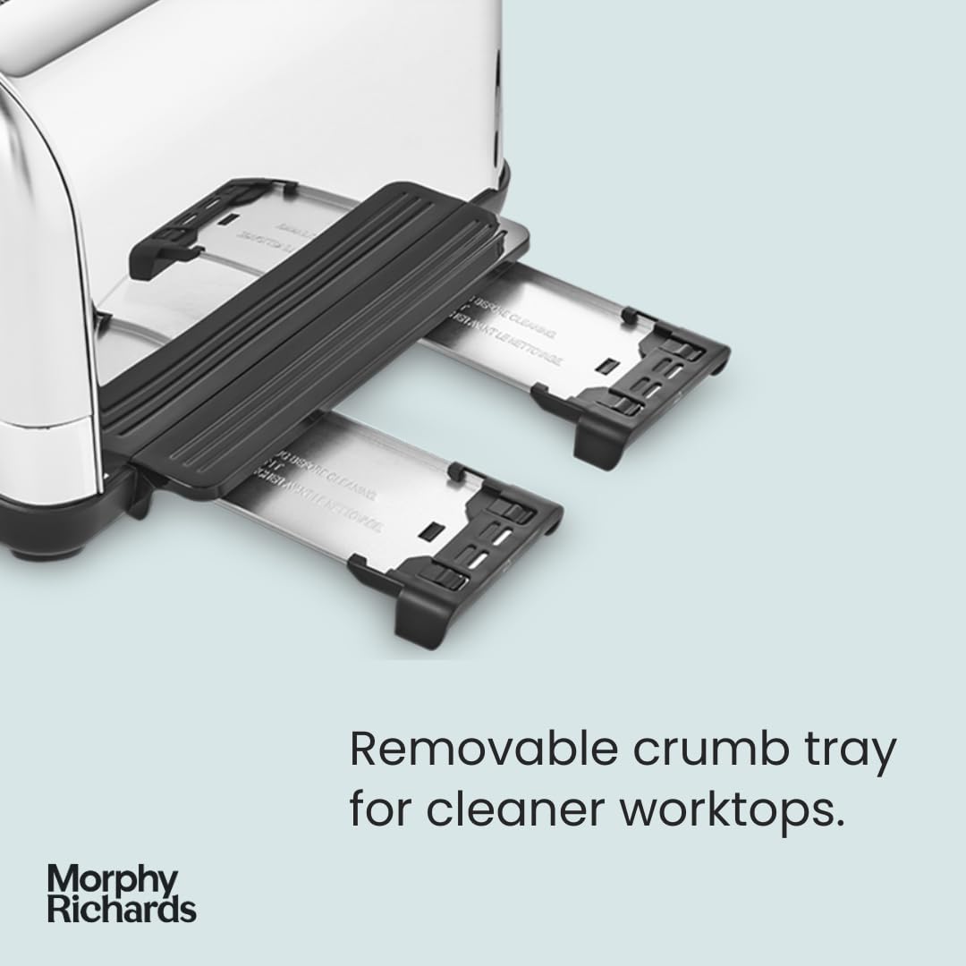 Morphy Richards Venture Brushed 4 Slice Toaster - Brushed Stainless Steel - Defrost Setting - High Lift Feature - 240130