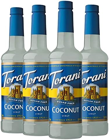 Torani Sugar Free Coconut Coffee Syrup Gift Set (4 x 750ml) - Classic Flavour for Lattes & Iced Drinks - Zero Calorie, Vegan Coffee Flavouring