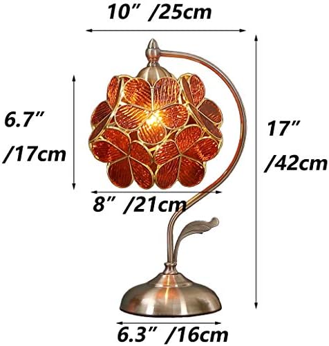 Bieye L30751 Tiffany Style Stained Glass Flower Petal Table Lamp with Brass Base for Home Décor (Brown, 8" Cherry Blossom)