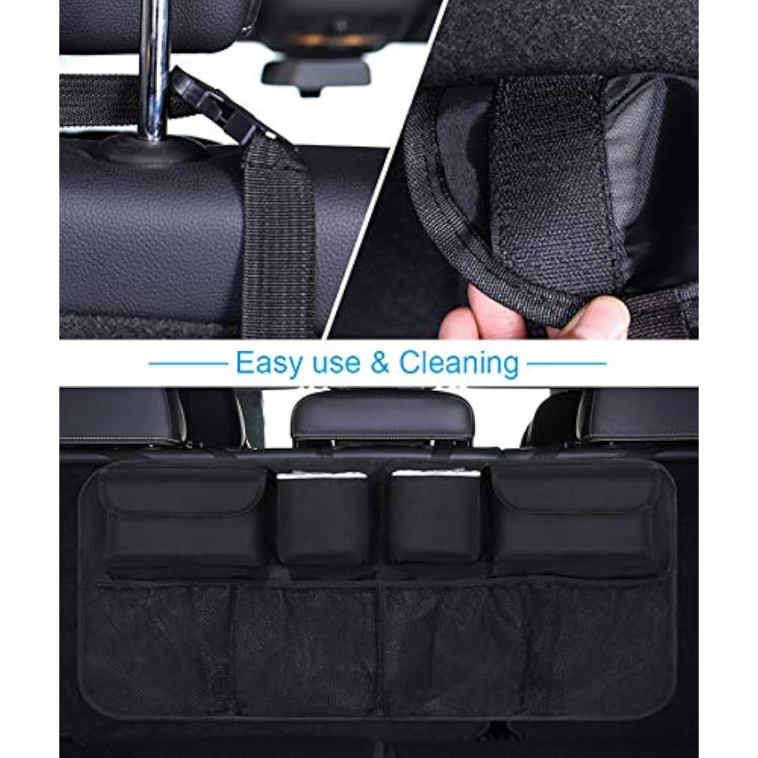 URAQT Car Boot Organiser Waterproof Kick Mats Car Organiser Seat Back Protectors, Multi-Pocket Children's Travel Storage, Durable Foldable Cargo Net Storage for Car Backseat Cover