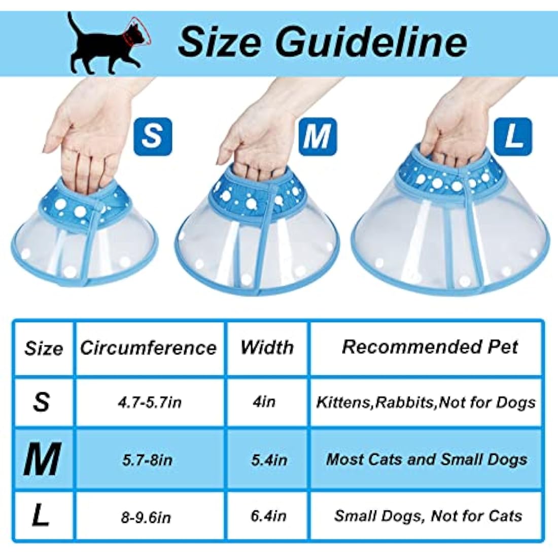 Vivifying Pet Cone, Adjustable Cat Cone, 5.7-8 Inches Lightweight Elizabethan Collar for Puppies, Small Dogs and Cats (Blue)