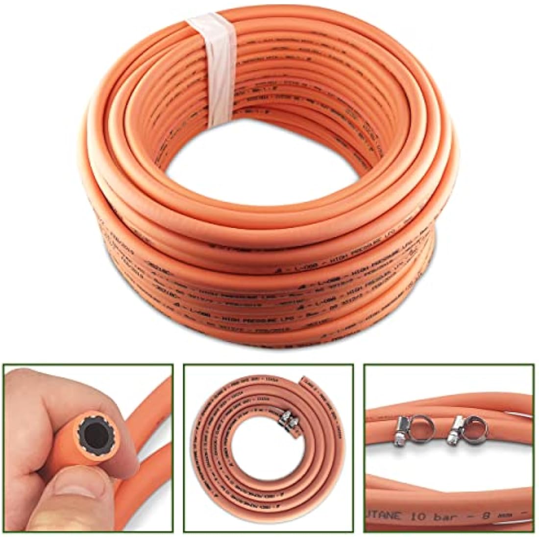 MYPURECORE 4m 8mm Premium High-Pressure Gas Hose Pipe with 2 Clips – Durable LPG Propane/Butane Pipe, Stamped with Manufacture Date, for BBQ, Caravan, Camping, Cookers, Heaters, Grill and Gas Bottles