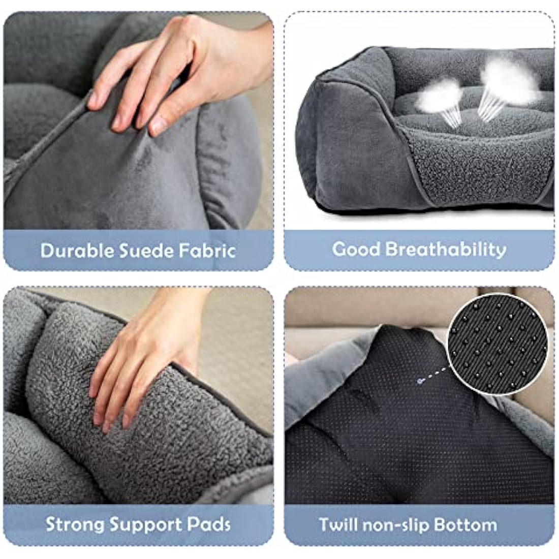 MIXJOY Large Dog Bed Washable, Grey Dog Bed Puppy Beds Orthopedic Pet Bed with Anti-Slip Bottom, Low Front Edge Dog Bed for Border Collie, Golden Retriever, French Bulldog, 76×61×23 cm