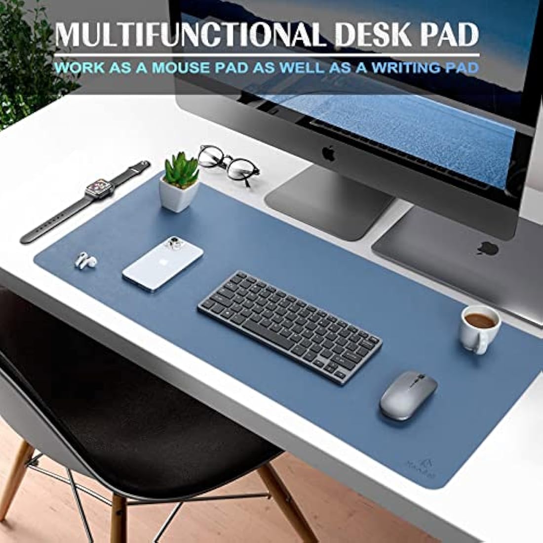 K KNODEL Large Office Leather Desk Mat, Mouse and Keyboard Pad, Computer and Laptop Mat, Desktop Protector and Cover, Writing Pad and Blotter (80x40cm, Lake Blue)