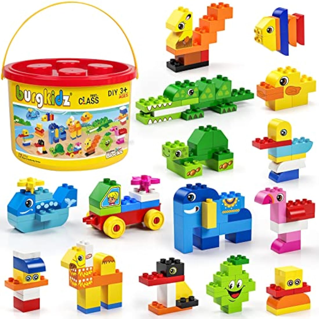 burgkidz Big Building Blocks, 135 Pieces Classic Large Size Toddler Creative Building Bricks, Compatible Block Construction Toys with Storage Bucket, Educational Gift for Boys Girls 3+