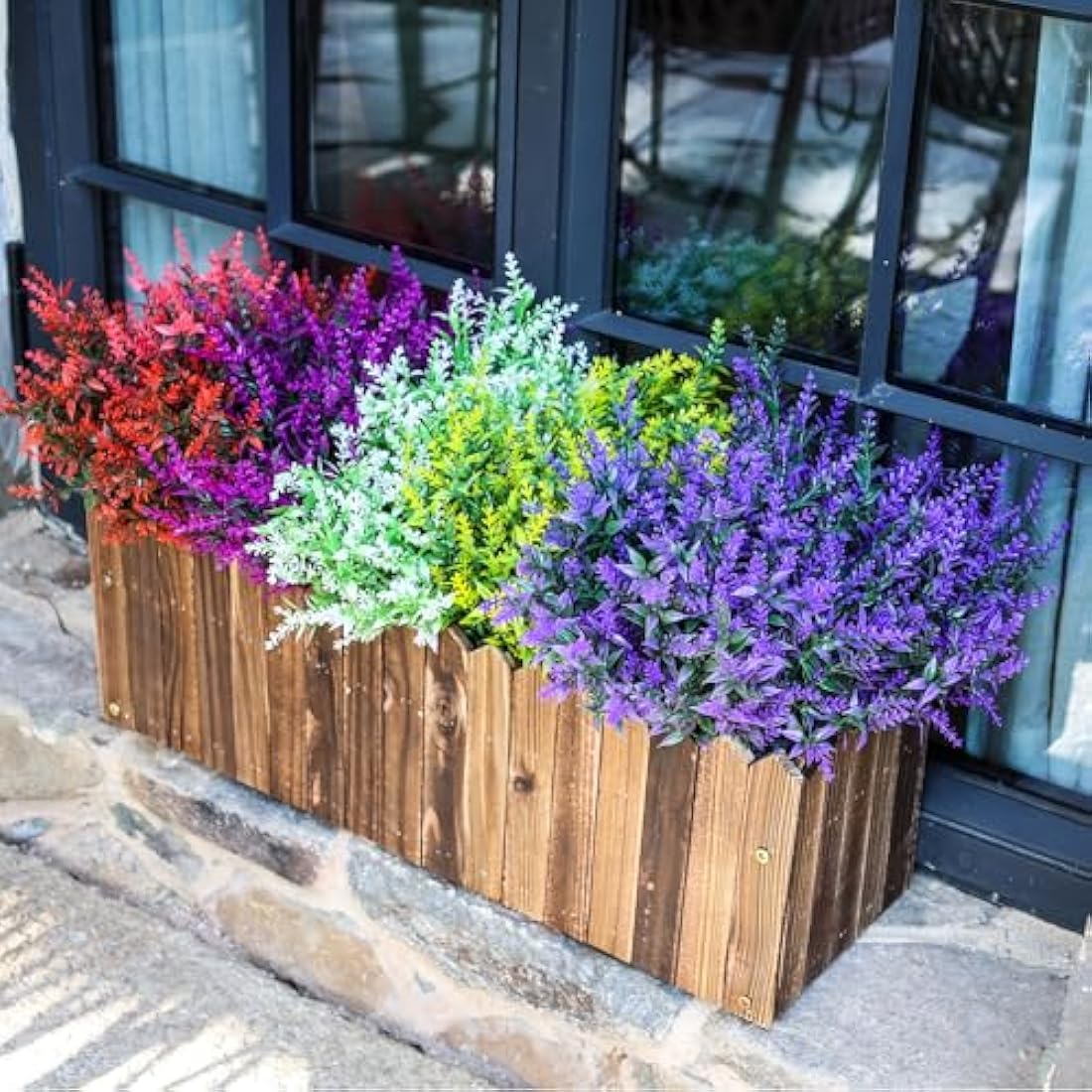 Sredumn 20 Bundles Artificial Flowers, artificial plants outdoor,UV Resistant Plastic Shrub Fake Flowers, for outside, garden, hanging, basket, fence, window, trellis decoration (Multi-coloured)