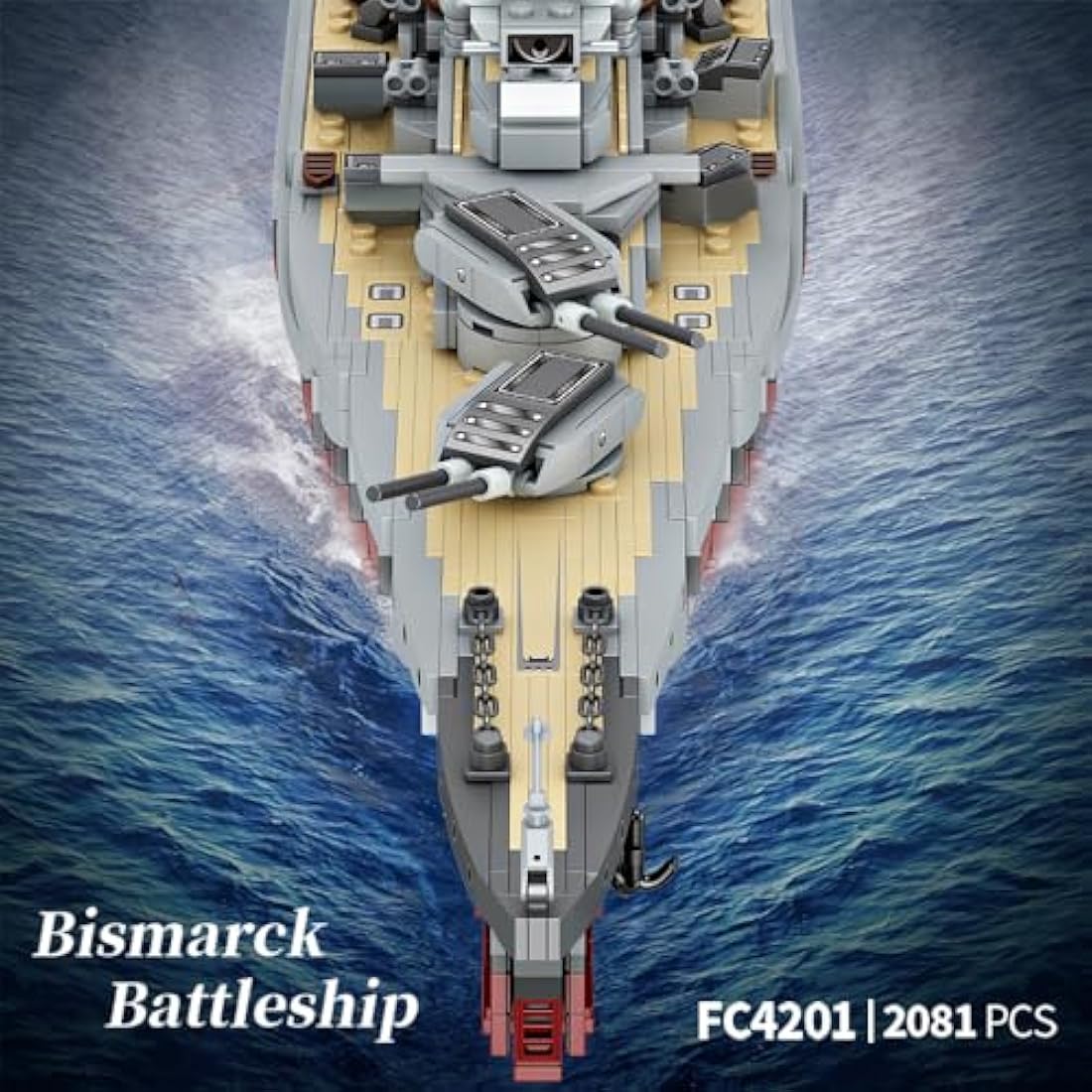 MISINI Technik FC4201 German Battleship Bismarck Clamping Blocks, 2081 PCS/MOC Large WWII German Military Warship Marine Battleship Model for Adults, Compatible with Major Brands