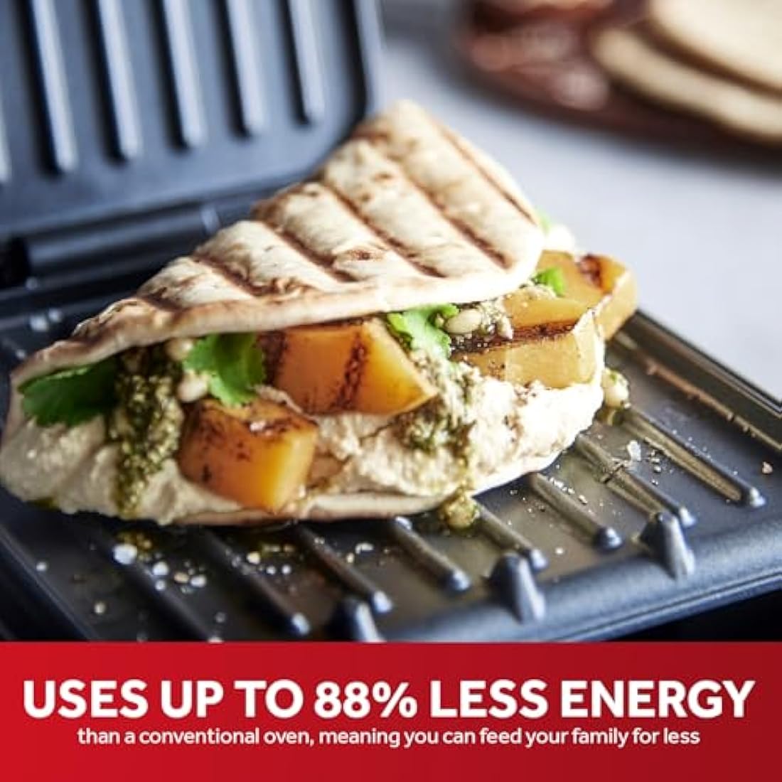 George Foreman Small Electric Fit Grill [Non stick, Healthy, Griddle, Toastie, Hot plate, Panini, BBQ, Energy saving, Vertical storage, Easy clean, Drip tray, Ready to cook light] Black, 760W 25800