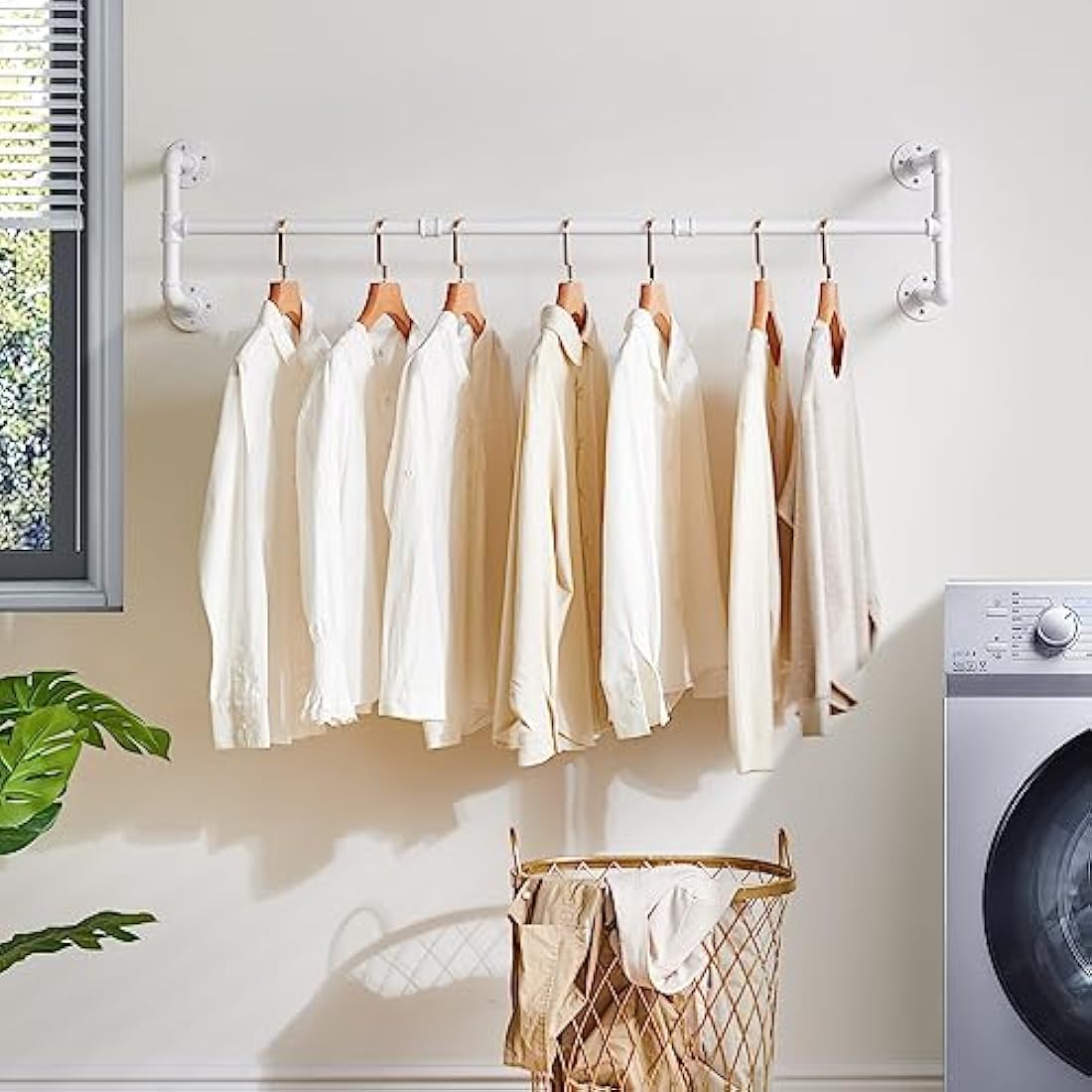 IBUYKE 50" Wall Mounted Coat Rack Industrial Design Wall Mount Removable Clothes Rack Space Saving Rack Load up to 60kg Four Bases White TYJ002W