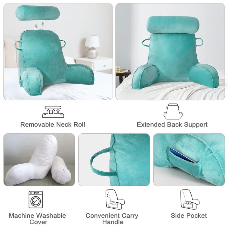 Mingfuxin Reading Pillows for Bed Sofa, Bed Backrest Pillows with Neck Arm Back Support Pillow, Adult Back Reading Cushion with Detachable Neck Roll &