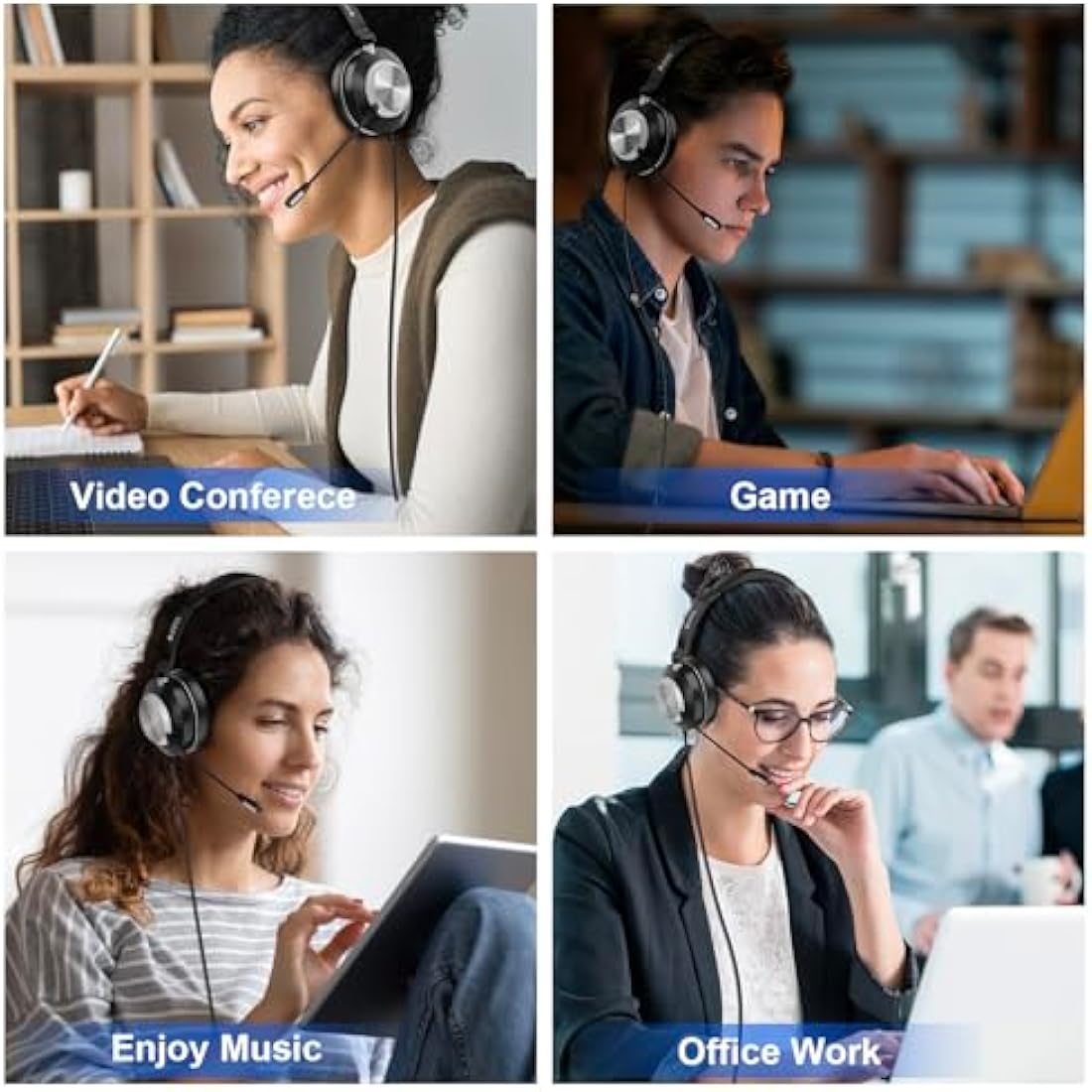 Voistek USB Headset with Microphone for Laptop,Type-c/USB/3.5mm Jack 3-in-1 PC Headset,Wired & Noise Cancelling Headphone with Volume Control for Call Centers,Skype,Zoom, Home Office,Online Chat