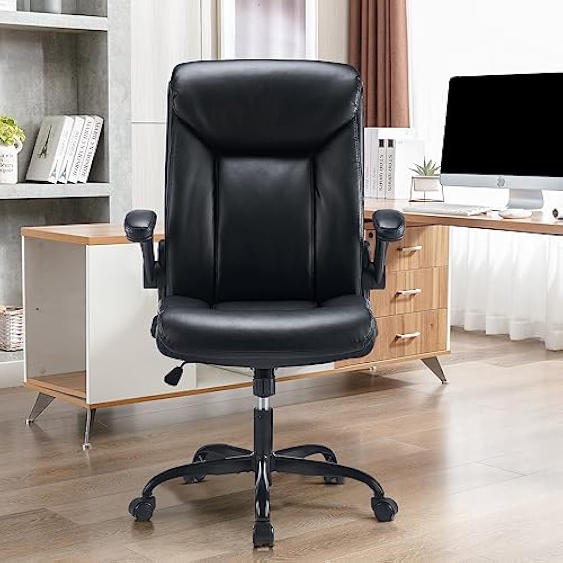 MZLEE Ergonomic Executive Office Chair Swivel Work Chair Computer Desk Chair with Flip-up Armrest, Adjustable Height (Black)