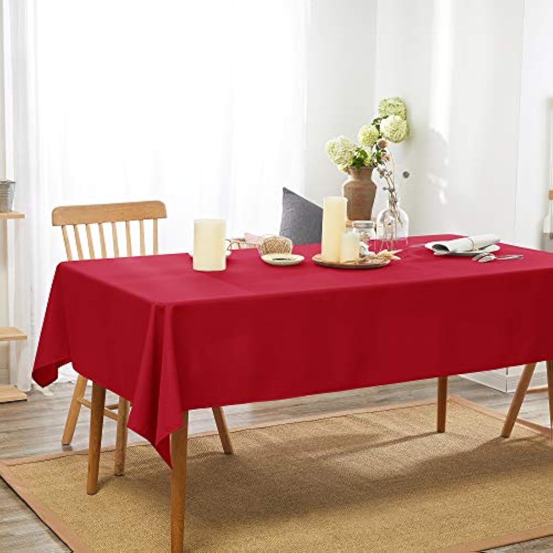 Deconovo Oxford Water Resistant Table Cloth 132x178cm(52x70in) Rectangle Wipeable Tablecloth for Kids Painting Red