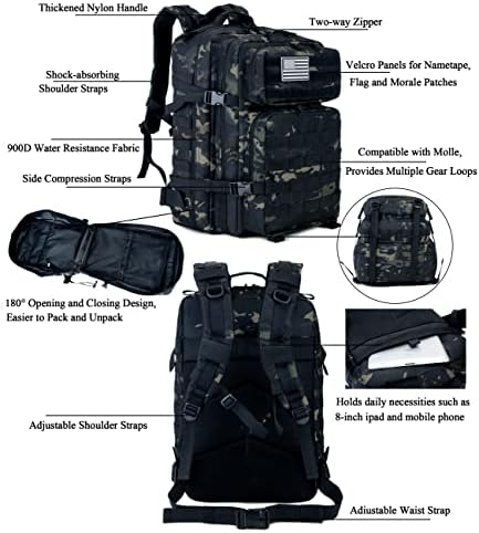 Long Keeper Military Tactical Backpack, 45L Army Large Backpack for Men Women, Molle Bug Out Bag Rucksack Daypack for Outdoor Hiking Camping Trekking