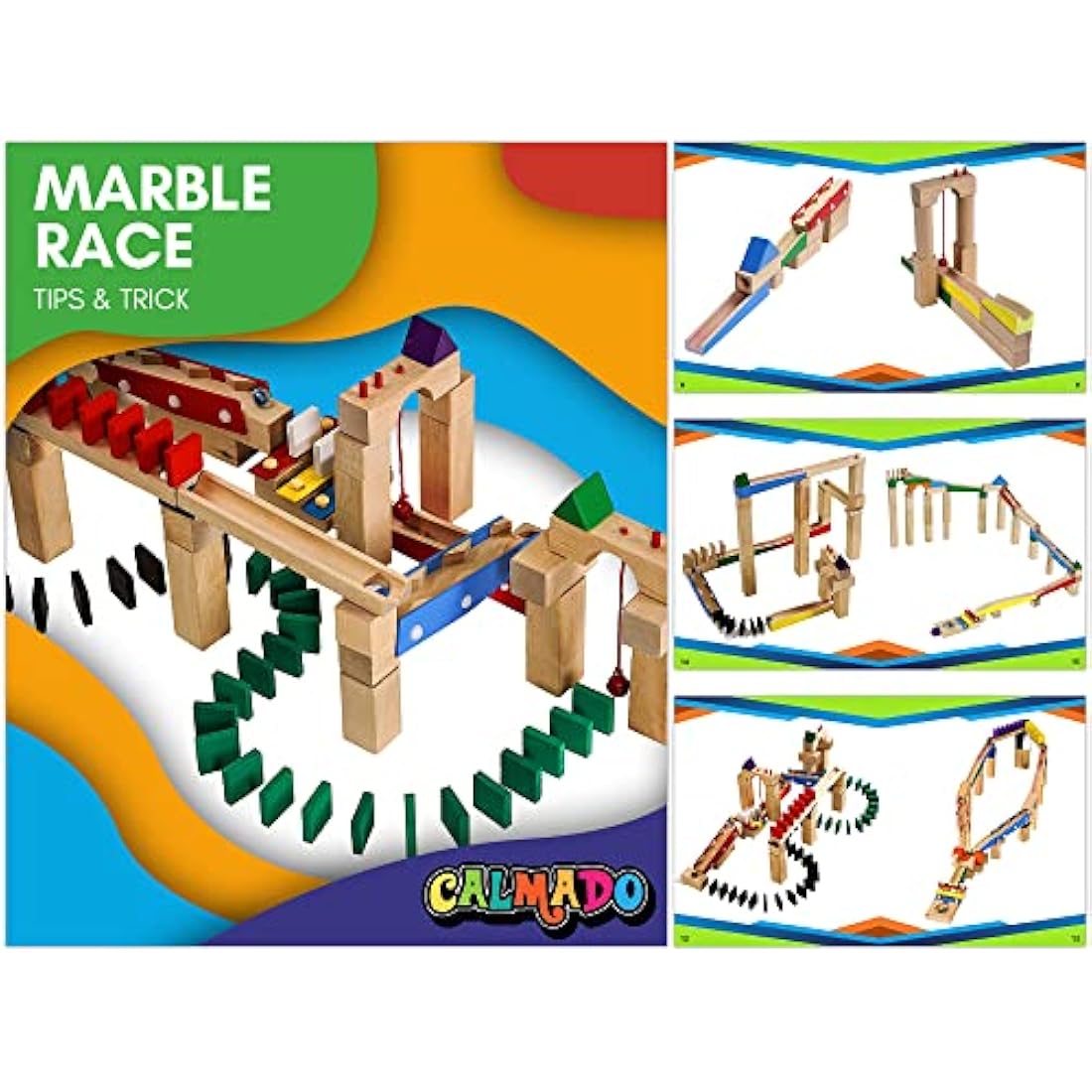 Calmado - 200 pcs Marble Run Wooden Set/Ball Track Set for Kids/Girls/Boys Made of Beech Wood + Bag + Instructions