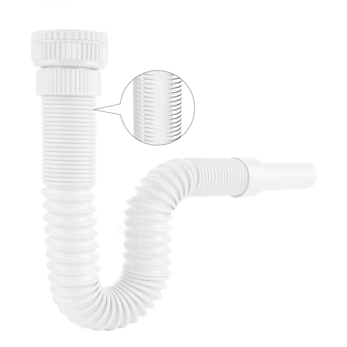 Hibbent Flexible Waste Pipe with Reinforced Steel Wire with an Adapter, Fits G1 1/4" & G1 1/2" ??40 & 45mm? Sinks, Odour-Proof Sink Trap/P-Trap for