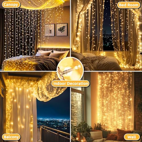Dekofun 2 Pack 600 LED Curtain Fairy Lights 6m x 3m Gazebo Lights Mains Powered, 8 Modes Curtain LightsOutdoor, Waterproof Fairy Light, Indoor Outdoor String Lights for Wedding Ramadan Decorations