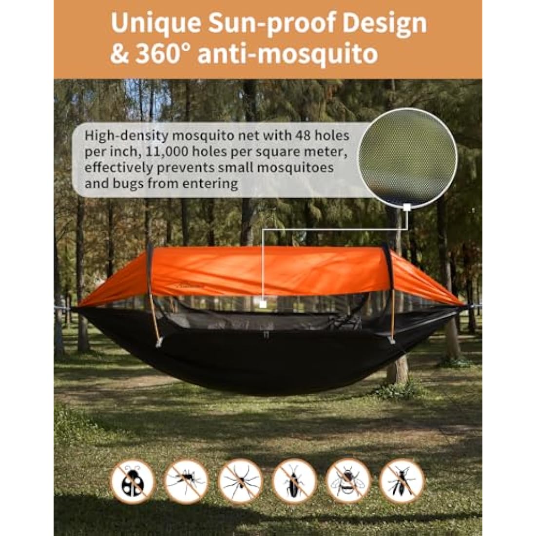 Travel Bird Camping Hammock Tent with Mosquito Net and Sunshade, 290 * 140CM Extra Large Space, Multi-mode Lightweight Hanging Hammocks Tree Straps Swing, Ground Tent for Outside, Hiking