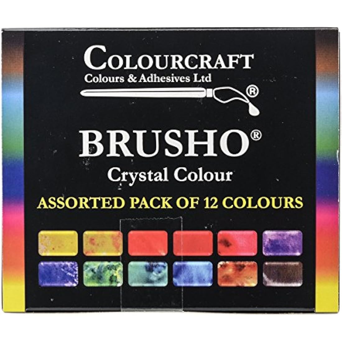 Brusho by Colourcraft BRU85000 Crystal Colour Assorted Pack of 12 Colours, 15 g, Orange,purple,turquoise,yellow