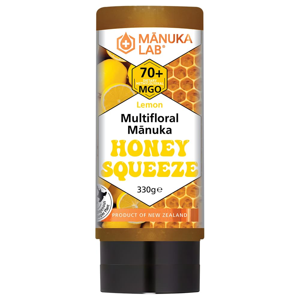 Manuka Lab| Manuka Honey 70+ MGO Squeeze Bottle - 330g (Lemon Flavour) | Premium New Zealand Manuka Honey for Immune Support and Sore Throat Relief |