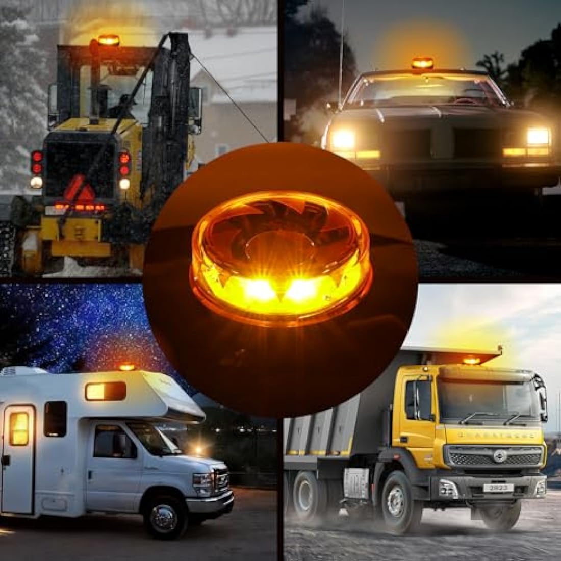 Yinaolan LED Amber Warning Beacon Light, 16LEDs 12/24V Orange Blinking Lamp 4 Flash & 2 Rotating Patterns for Agricultural Machines, Commercial Vehicle, School Bus, Tractor Excavators Truck