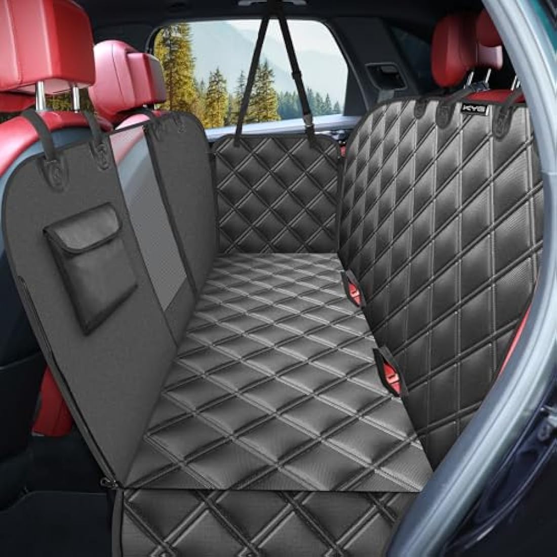 KYG Dog Seat Cover Dog Hammock For Car Back Seats With Side Protection And Mesh Visual Window, Durable Scratch Proof And Waterproof Pet Car Seat Cover For Cars/Trucks/Suv 135 X 148 Cm All Black