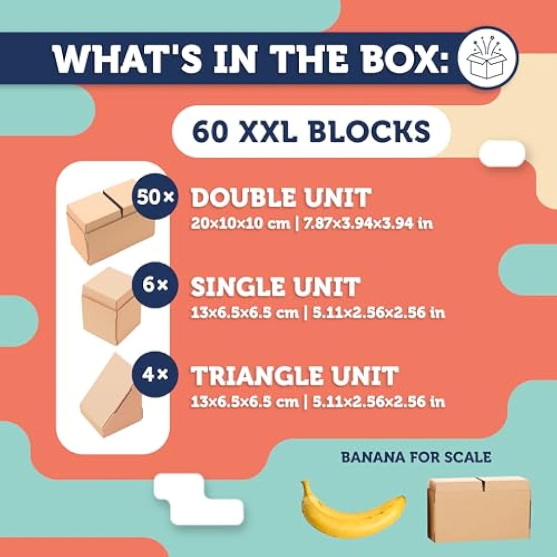 GIGI BLOKS 60 XXL Large Building Blocks for Kids Stackable & Interlocking | Children's Cardboard Building Bricks, Sturdy and Easy to Assemble | Creative & Educational Real-Size Kids Construction Toys