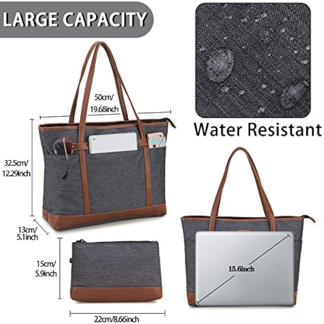 RAVUO Laptop Tote Bag, Water Resistant Lightweight Women 15.6 Inch Laptop Work Bag Teacher Bag Carry On Shoulder Bag with Padded Laptop Compartment