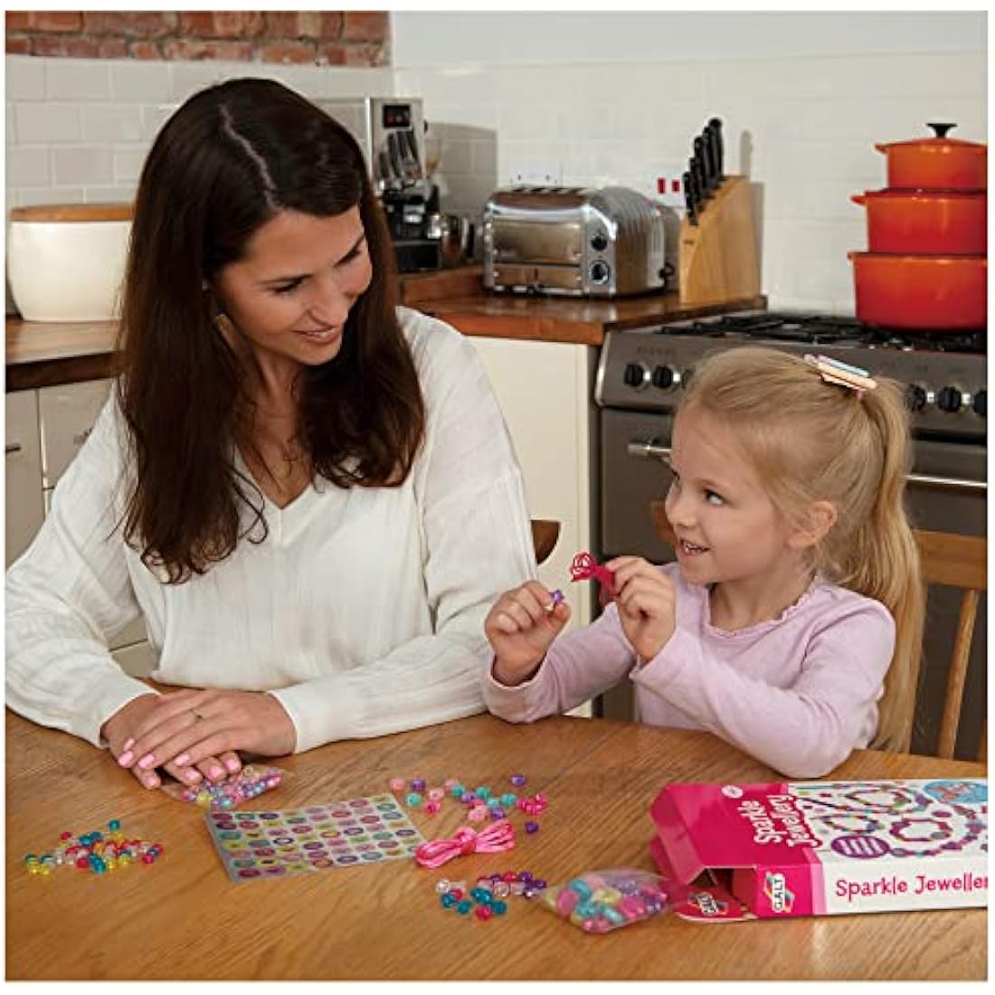 Galt Sparkle Jewellery - Childrens Necklace and Bracelet Making, Craft Kit for Kids - Fun Activity Pack with Colourful Beads and Stickers, Encourages Creativity and Motor Skills - Ages 5 Years Plus
