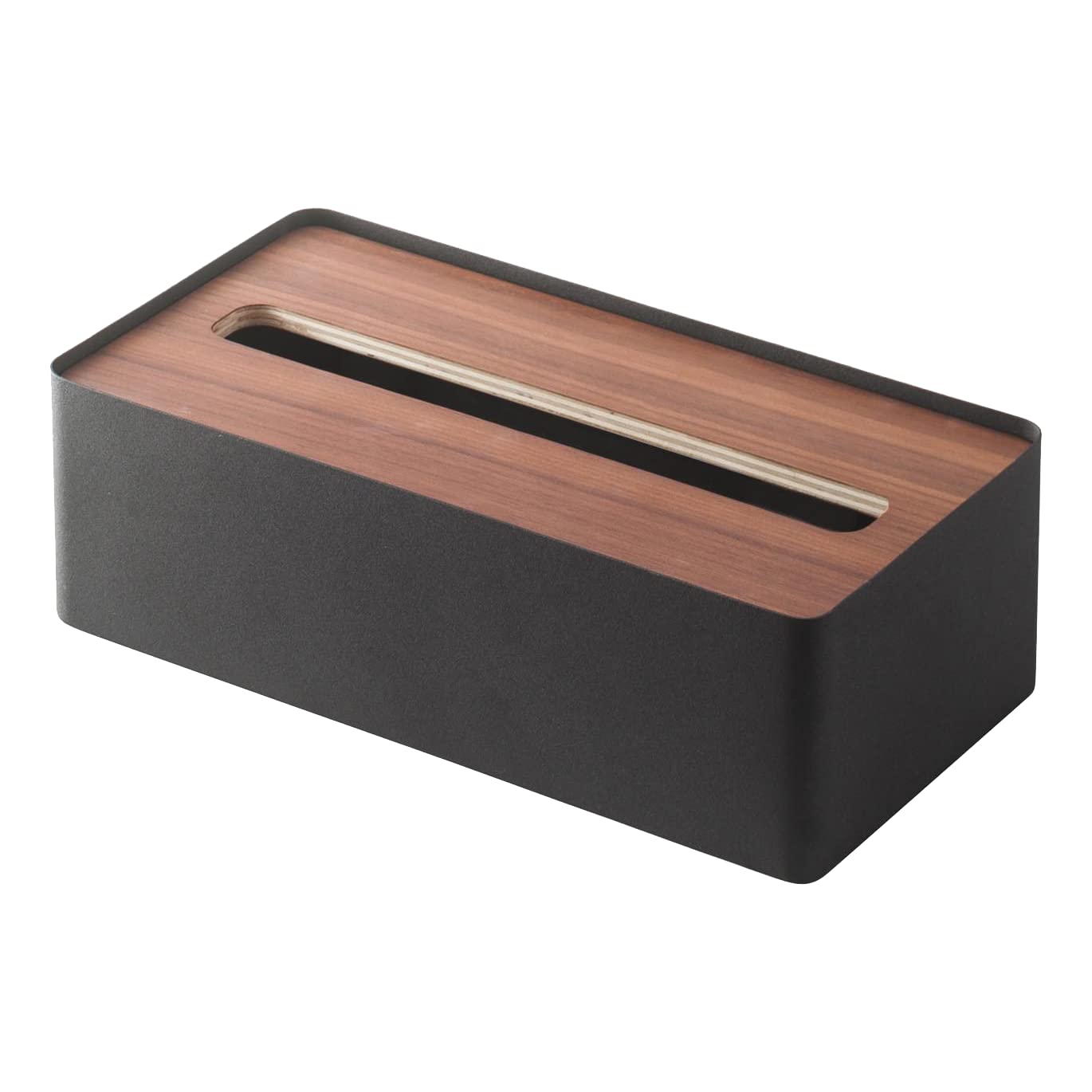 Yamazaki 7729 RIN Tissue Box Case with Lid, black, Wood/Steel, Minimalist, 26 x 13 x 8.2 cm