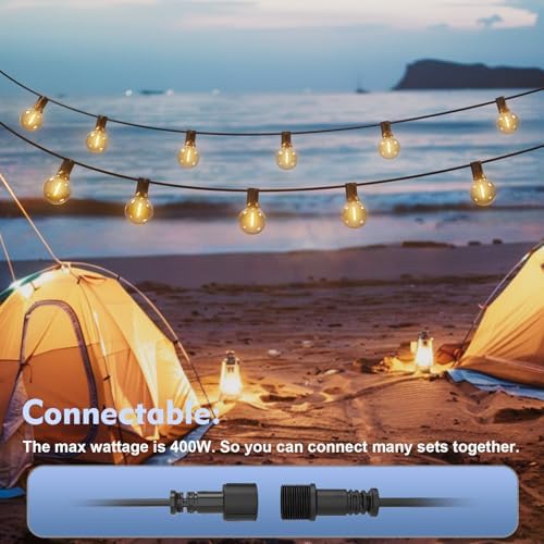 Yuusei Festoon Lights Outdoor 150Ft, LED Outdoor String Lights Mains Powered Waterproof Garden Lights with 75+2 Shatterproof Plastic G40 Bulbs for Party, Patio, Wedding, Party, Terrace