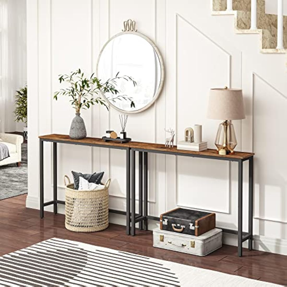 HOOBRO Narrow Console Table, 100 cm Long Slim Console Table for Hallway, Hallway Table for Small Spaces, Living Room, Rustic Brown EBF751XG01